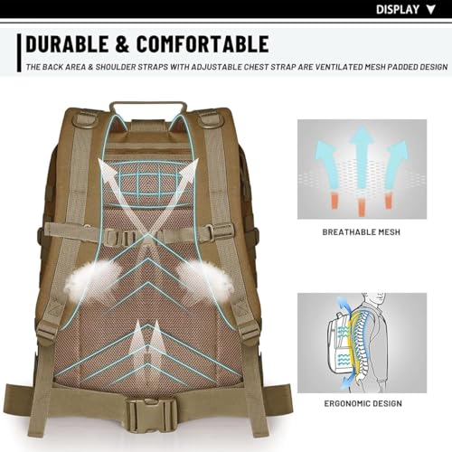 Image of REEBOW GEAR Military Tactical Backpack for Men Large Army 3 Day Assault Pack Molle Hiking Daypack Bag (Brown-Tan)