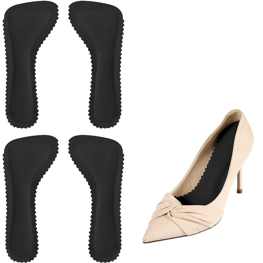 Goodern 2 Pairs High Heel Insoles Women,3/4 Adhesive Anti-Slip Leather Sweat Absorbing Cushioning Invisible Inserts,Breathable Arch Support Shoe Pads for Women Summer Sandals High Heel Use-Black 37-38