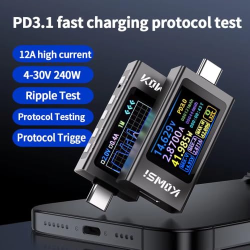 Amperímetro Type-C KWS-X1 display digital IPS voltímetro medidor voltaje probador capacidad 5