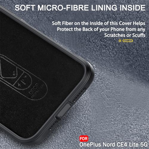 Image of TheGiftKart Liquid Silicon Back Cover Case for OnePlus Nord CE 4 Lite 5G | ShockProof Military Grade Protection | Micro-Fibre Cloth On Inner Side | Built-in Anti-Slip Grip Back Case Cover (TPU, Black)