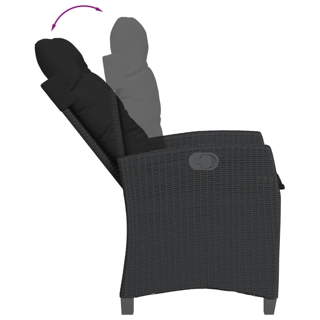 Poltrone reclinabili da giardino cuscini 2 pz rattan sintetico nero sedie da esterno resistente alle intemperie, poltrone per terrazze nere senza poggiapiedi