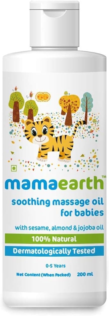 Mamaearth Soothing Massage Oil for Babies - 200ml | Infused with Sesame, Almond & Jojoba Oil | Heals Skin & Builds Immunity, Light & Safe, Non-staining Oil