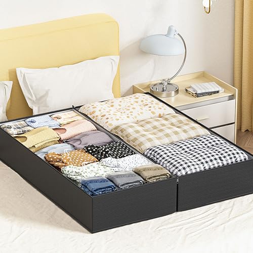 Image of Kraptick Storage Bag for Clothes, Cloth Organiser for Storage, Under Bed Storage Bag, Wardrobe Bags for Clothes Storage, Organiser for Cloth (Black) (55cmX23cmX35cm) Waterproof (DMFP639)