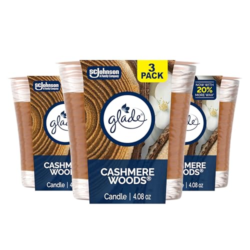 Glade 1-Wick Scented Candle Jar, Cashmere Woods, Air Freshener Infused with Essential Oils, 4.08 Oz, 3 Count