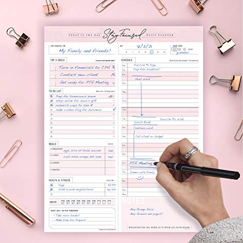 Daily Planner Notepad To Do Schedule- 50 Tear Off Premium Stay Focused Made Usa 8.5" X 11" #TOP3