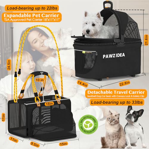PAWZIDEA Carrinho de bebê duplo para 2 gatos, cães pequenos e médios, aprovado pela TSA Airline Tran