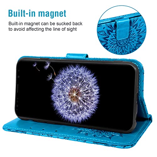Phone Case For Samsung Galaxy S9 Plus Wallet Cases With Tempered Glass Screen Protector Leather Magnetic Flip Cover Card Holder Stand Cell Accessories Glaxay S9+ 9S 9+ S 9 9Plus S9Plus Women Men Blue #TOP3