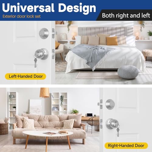 RAFECIEE Exterior Door Lock Set, Single Cylinder Deadbolt Lock and Door Knob Set, Front Door Lock Set, Satin Nickel Door Knob and Deadbolt Set, Not Keyed Alike, 2 Pack by RAFECIEE - Used condition - Image 5