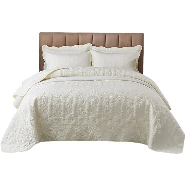 Bedspread 3 Piece Quilt 100% Cotton Bedspread Quilt Cover 240*250 Bedspread Set Pillow Interior Bedroom Four Seasons Washable White, 220*240cmBed Cover