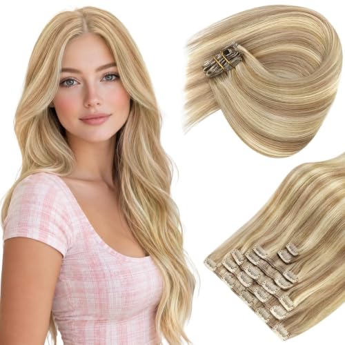 Image of Sunny Hair Clip in Hair Extensions Real Human Hair Highlight Blonde