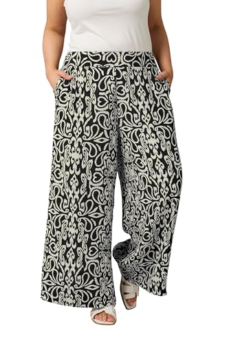 Image of EVANS Curve & White Abstract Print Wide Leg Trousers - Women's - Plus Size Curve