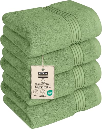 Utopia Towels 4 Piece Premium Hand Towels Set, 16 by 28 inches, 100% Ring Spun Cotton, Lightweight and Highly Absorbent Towels for Bathroom, Travel, Camp, Hotel, and Spa, Sage Green