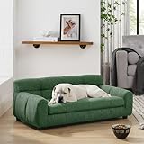 Ball & Cast 38' Dog Couch, Comfortable Dog Sofa Bed with Backrest and Armrests for Medium and Large Dogs, Linen Cozy Soft Cushion Pet Bed, Green