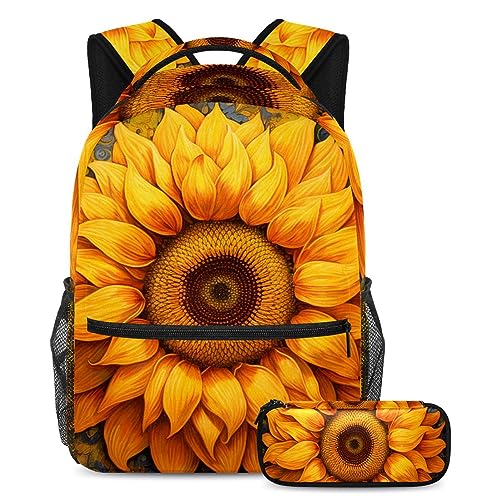 Sac à dos tournesol et trousse lot de 2 cartables multicolores pour étudiants