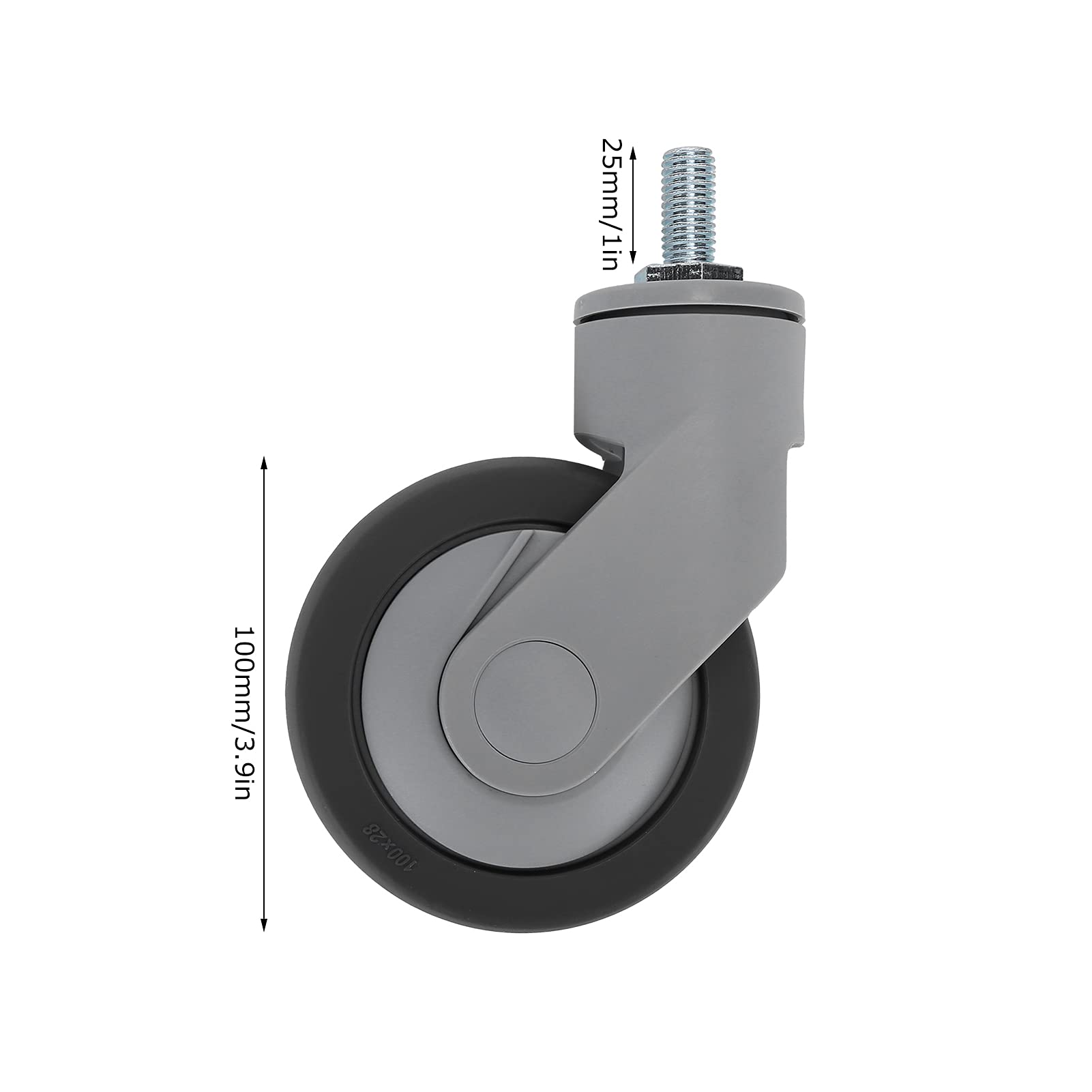 Luqeeg Rueda de 4 Pulgadas, Rueda Silenciosa TPR, con Vástago de Rosca M12 con Cojinete Giratorio, Ideal para Bancos de Trabajo, Cajas de Instrumentos Musicales y Mesas de Arte