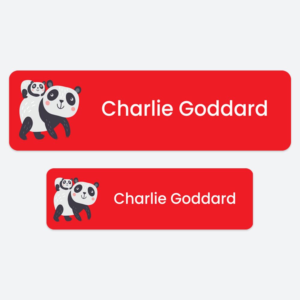 50 x No Iron Medium Personalised Stick On Waterproof Washable Name Labels Great for Clothes, School Uniform, Equipment, Shoes and Much More. School, Nursery, Day Care, Hospital - Panda