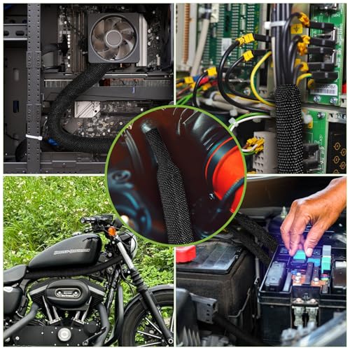 2:1 Heat Shrink Wire Loom Braided Cable Sleeves,Heat Resistant Fabric Woven Shrink Tubing Wiring Harness for Protection Automotive,Harness Cable,Cable Management (1/2\"-25ft) - Thumbnail 7