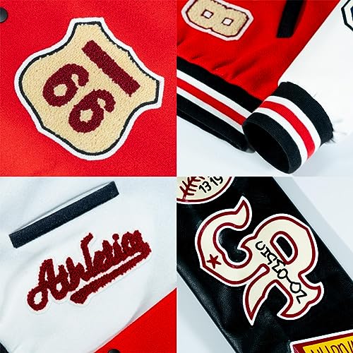 Glitrandi Varsity Jacket Women with Patches Print Cropped Bomber Leather Jacket Women 2025 S-XXL4