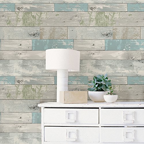 Nuwallpaper Nu3126 Beachwood Peel & Stick Wallpaper, Multicolor #TOP1