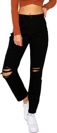 WAX JEAN Womens Mom Jean with Blown Out Knee