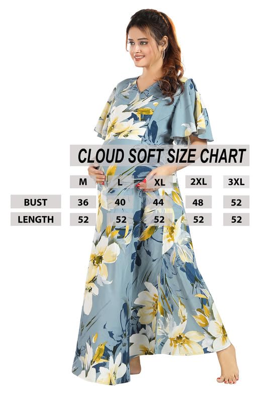Image of CLOUD SOFT Women's Rayon Cotton Floral Printed Maternity Feeding Gown | Full-Length Nursing Nighty with Zipper | Pre & Post Pregnancy Dress (CS11004-5 MT All)