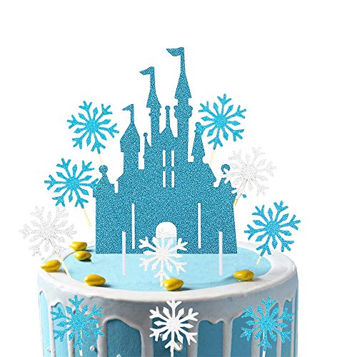 witgift 41 Stück Schloss Schnee Blau Silber Tortendeko Cake Topper Mädchen Geburtstag Kuchendeko Kuchendekoration Kinder Tortenstecker Kuchendeckel Topper