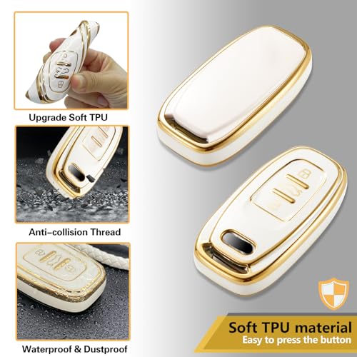 Image of Key Fob Cover for Audi, Rhinestone Loop Keychain Case, Gold Edge | Wear-resistant TPU shell, rhinestone-accent PU loop, daily splash, scratch and drop protection, normal signal use, easy setup