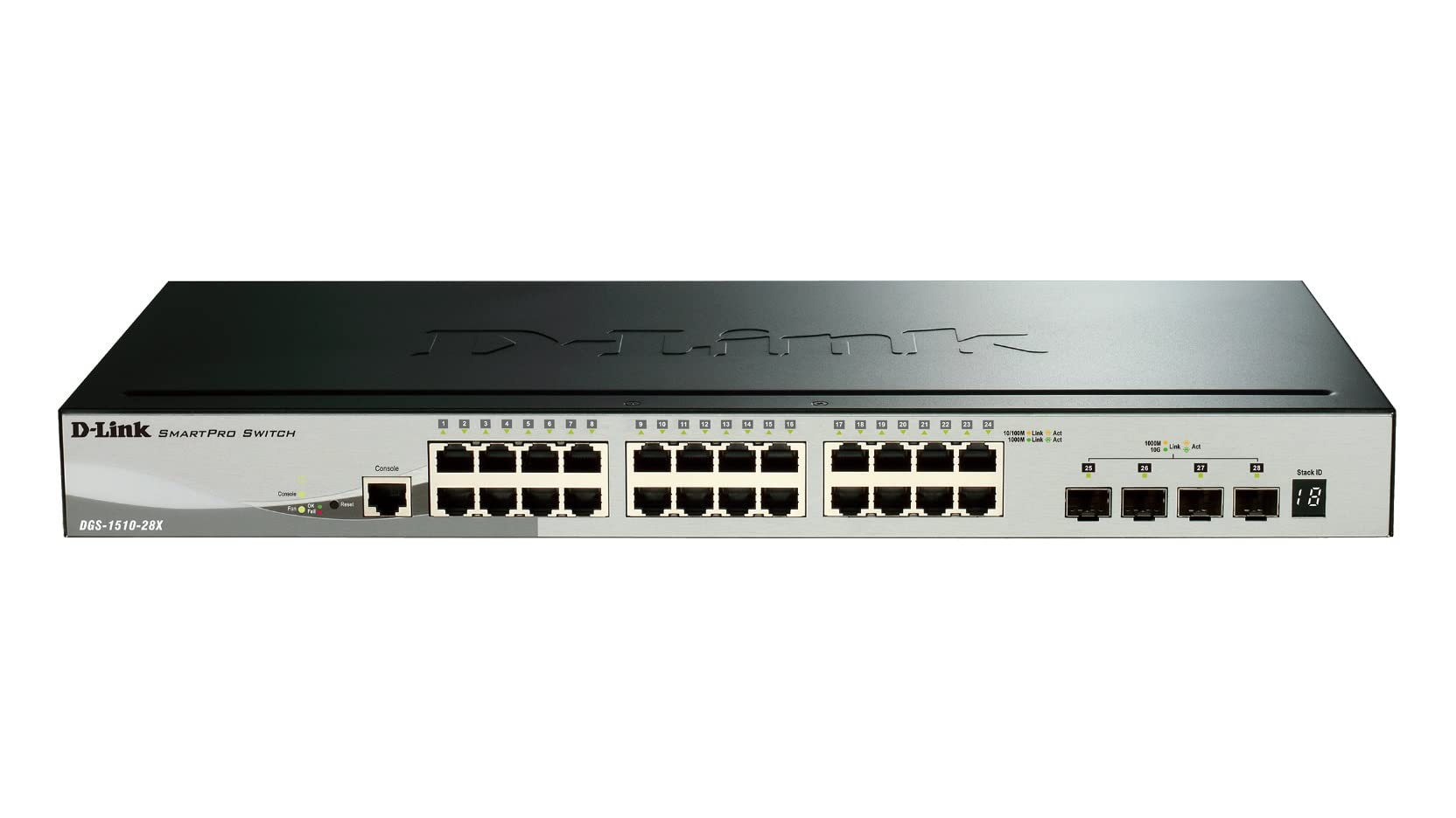 D-Link DGS-1510-28X/E, 28-Port Smart Managed Gigabit Stack Switch (24x 10/100/1000 Mbit/s Ports, 4x 10G SFP+) - Nur EU-Netzkabel