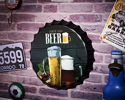 Image of EAZYWAGON Decorative Metal Bottle Caps Wall Sign Plates - 14X14 Inches - Since-1810-Beer | Metal Wall Hanging Bottle Cap for Home, Farmhouse, Bar & Cafe Decoration | Vintage & Retro Look Plaques
