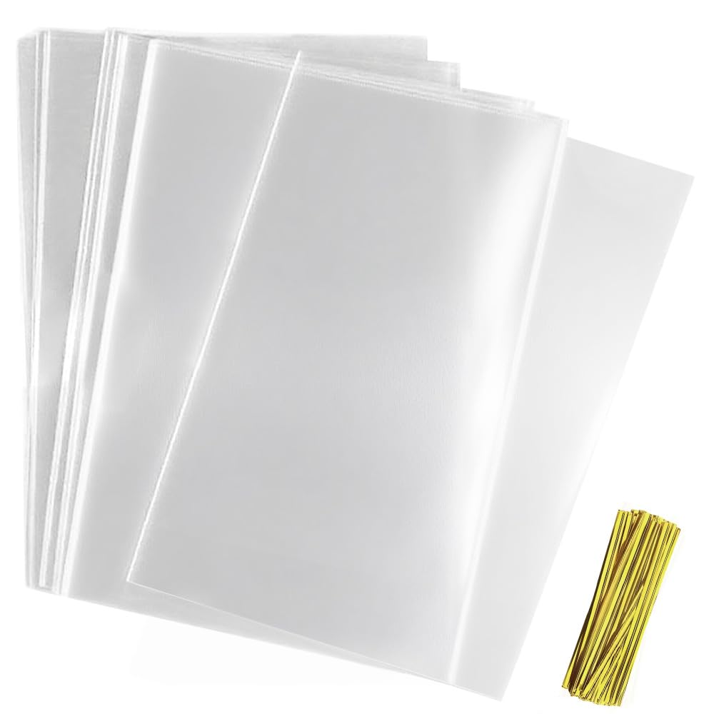 OYAVISR Clear Candy Bags 100pcs 9X12 Cellophane Treat Bag Party Favor Goodie Cake Pop Gif Apple Cello for Gift Baskets Bakery Cookie with Ties