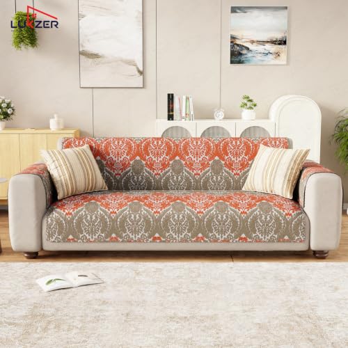 Image of Lukzer 3 Seater Sofa Cover Quilted Reversible WaveEdge Ultrasonic Cut Sofa Mat with Back and Hand Rest Covers - Royal Petals - Washable Sofa Protector for Modern Living Room 180 x 150 CM /SC-219-03WB