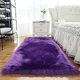 TROYSINC Plüsch Teppich, Faux Lammfell Schaffell Teppich, Flauschig Kunstfell Bettvorleger Sofa Matte Fellteppich für Wohnzimmer Schlafzimmer (Violett,50 x 80 cm)