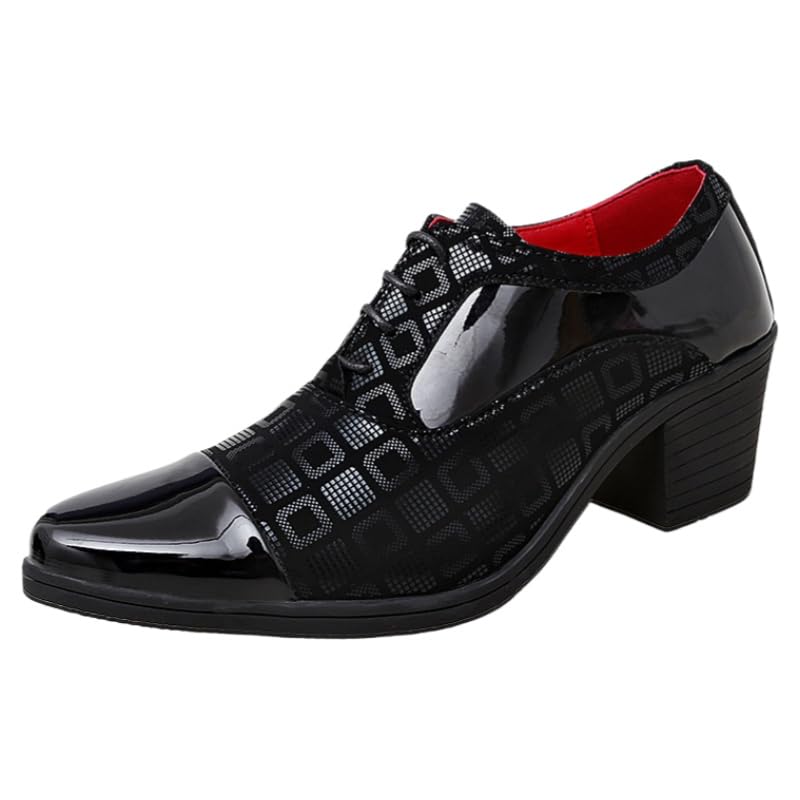 Men's Business Casual Leather Shoes - with Checkered Upper for Rubber Anti-Slip and Wear-Resistant Sole. Suitable for All Seasons. Suitable for Formal Occasions.