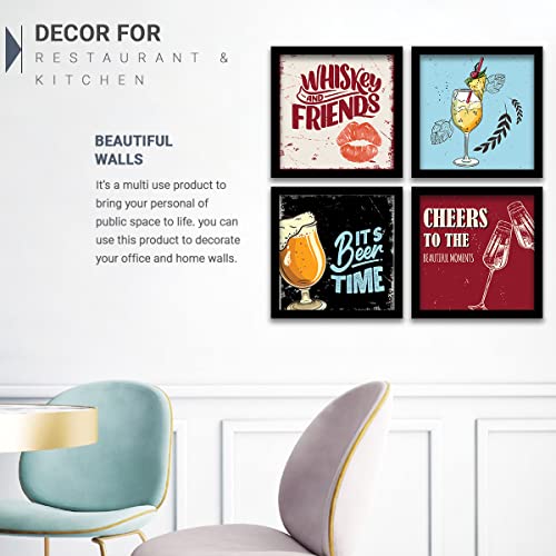 Image of kotart - Framed Wall Posters for Bar Kitchen Restaurant Wall Decor - Bar Theme Frames - Framed Posters for Kitchen Wall Decor (11 x 11 inch, Framed) Set of 4 (Art 12, Small)