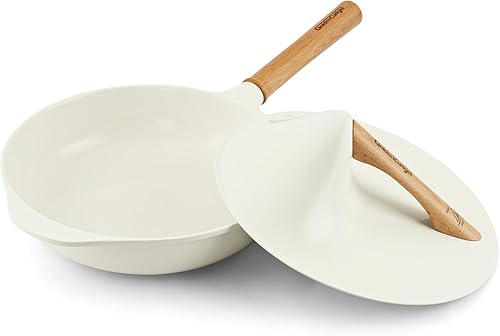 Sartén antiadherente con tapa, sartén de 10 pulgadas de profundidad, utensilios de cocina de cerámica sin toxinas, sartén de cocina saludable no