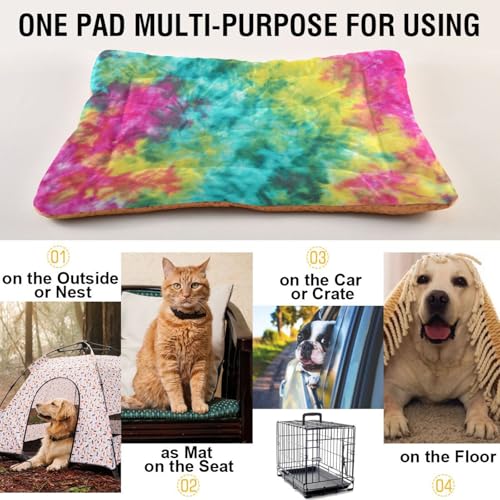 Image of Blueangle Colorful Tie Dye Pattern Dog Bed Cat Bed, Rectangle Comfortable Pet Bed, Ultra Soft Calming Dog Bed for Small Medium Large Dogs, 36 inch x 24 inch