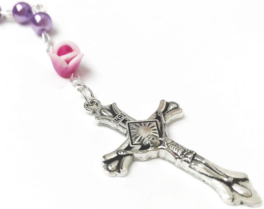 Lavender Rose Rosary Beads Catholic for Women - Catholic Gifts - Rosary Necklace for Women - Image 6