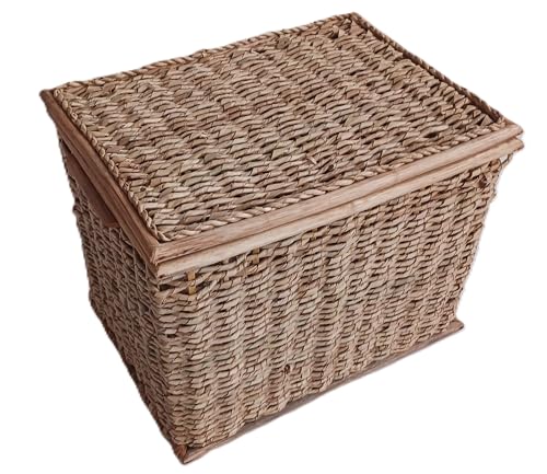 Piccolo Baule Porta Biancheria in Cordoncino di Banano con struttura in robuste canne di Rattan Cm 45X31X35 H Contenitore Salvaspazio con Coperchio per Bagno, Camera e Lavanderia