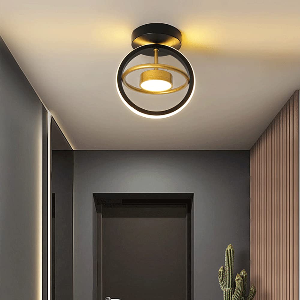Okrągła lampa wisząca LED do przedpokoju, czarno-złota konstrukcja, zmienna trójkolorowa lampa sufitowa LED, metalowa oprawa sufitowa, dekoracja salonu