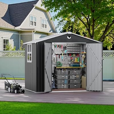 Benass 8 x 6 FT Outdoor Storage Shed, Metal Garden Shed with Clear Window