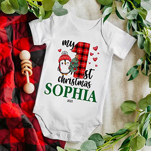 PEOPLE PEOPLE Personalized Girl Boy Christmas Baby Onesies w/Name - 9 Design -Custom My 1st Noel Bebe Bodysuit Clothes, Christma Kids Gift C1, White, Newborn, 3M, 6M, 12M, 18M, 24M4