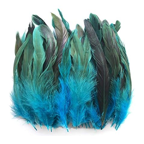 Pack of 100 Pcs Natural Rooster Feathers,Pheasant Feathers,Dyed Feathers for Sewing Craft Costume Prop Decoration,Wedding Millinery Card Art Craft Wedding Decor Wedding Crafts ,15-20 cm,Lake Blue Cover