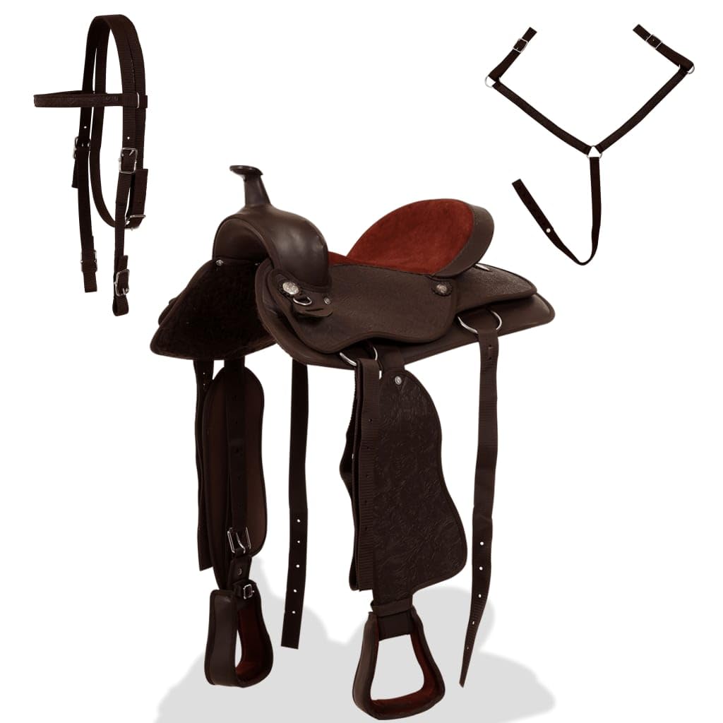 Genérico Montura Occidental, cabezada y Pechera Cuero Real 16" marrón,Deportes,Actividades al Aire Libre,Equitación,Arreos para Caballos,Monturas-91348