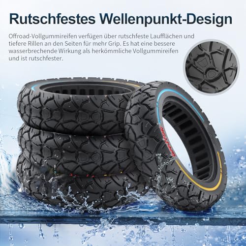 VOLOHAS 10x2,7-2,75 Vollreifen 10 Zoll Solide Reifen 70/65-6,5 Ersatzreifen für Hitway H5/HB24/Hiboy/Smartgyro Speedway/Rockway/Crossover Speedway 5/Dualtron 3/KuKirin G3/G2 Master (Bunt 1 PCS)