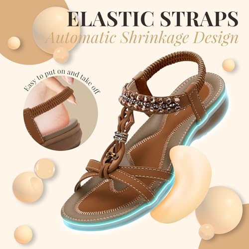 Image of Littleplum Womens Sandals Arch Support Slingback Rhinestone Dressy Sandals Comfort Summer Shoes Ankle Strap Elastic Flats for Beach Walking