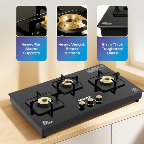 Milton Champion Top Hob Cooktop 3 Burners LPG Gas Stove | Manual Ignition | 8mm Toughened Glass Top | ISI Certified | | 360 Degree Nozzle | Modern... - Image 6