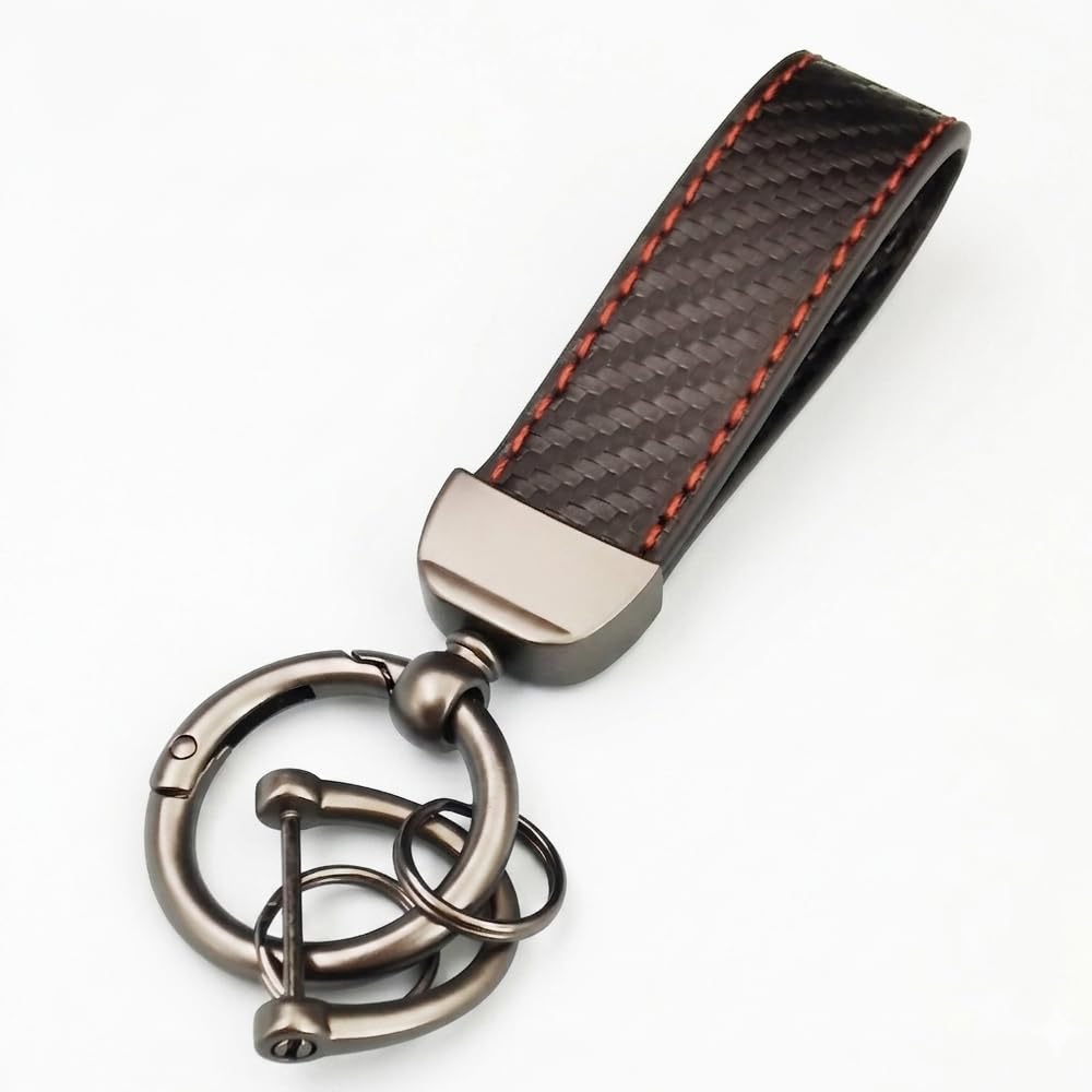 QIZUN 1pcs Car Key Ring for FIAT Tipo Abarth Pulse Strada 600 Doblo GT, D-Ring Fob Carbon Fiber Leather Keychain Men Women Metal Loop Holder Organizer Strap,Red