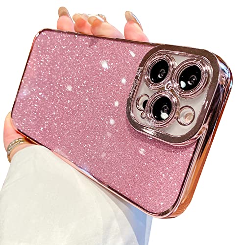Fycyko Kompatibel mit iPhone 13 Pro Max Hülle Aesthetic Glitzer Handyhülle Silikon Kameraschutz Case Mode Cover TPU für Männer Frauen Mädchen Stoßfest Schutzhülle für iPhone 13 Pro Max-Rosa Cover