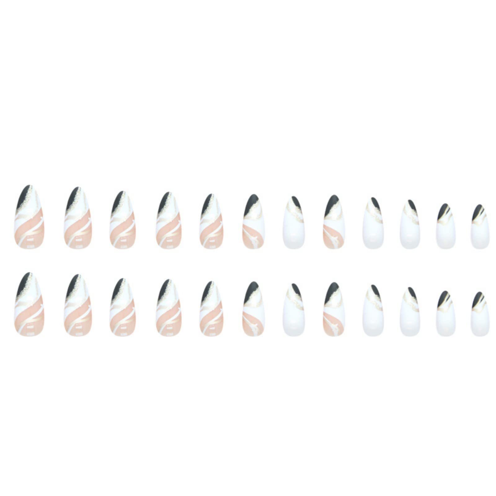 JUSTOTRY 24 Pcs Gold Stripes Almond Short False Nails,Black French Press on Nails Pattern - Image 4
