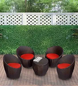 ARTIC FASHION Patio Chair Sets Garden Wicker Furniture Set for Outdoor Patio and Balcony || Powder Coated Frame| UV Protected Wicker with Cushions [4 Chairs, 1 Table]